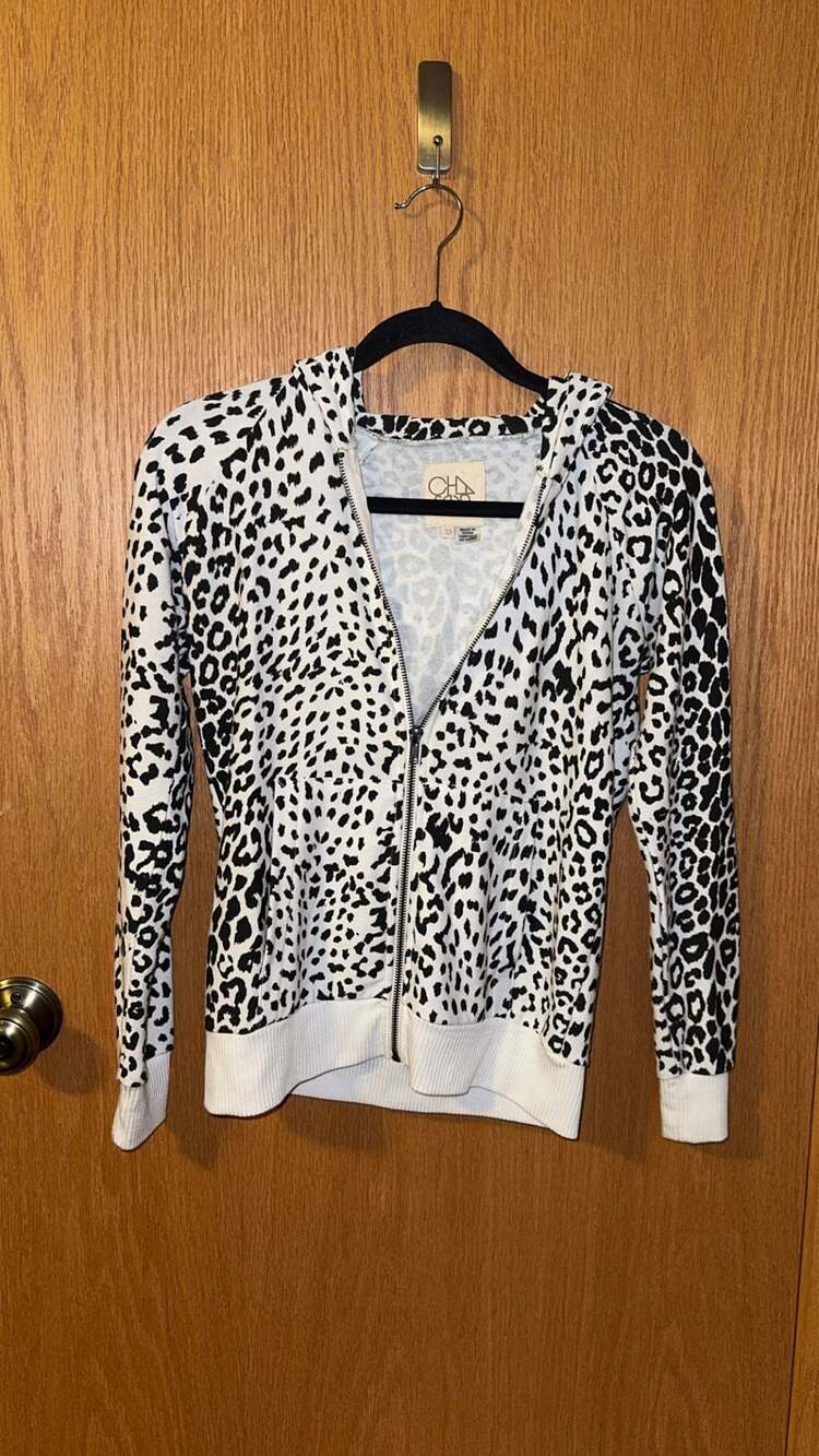 Chaser Snow Leopard Print Zip-Up Hoodie